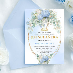 Classic Blue Hydrangeas Eucalyptus Quince Invite