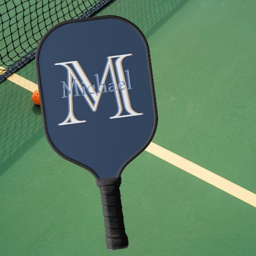 Classic Blue I Custom Tri_Color Monogram and Name Pickleball Paddle