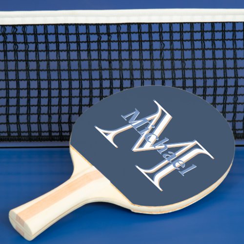 Classic Blue I Custom Tri_Color Monogram and Name Ping Pong Paddle