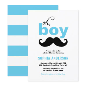 Classic Blue It's a Boy Mustache Baby Shower Invitation