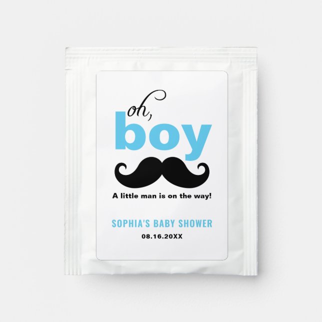 Classic Blue It's a Boy Mustache Baby Shower Tea Bag Drink Mix (Front)