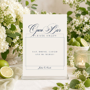 Classic Blue Ivory Calligraphy Wedding Bar Sign Invitation