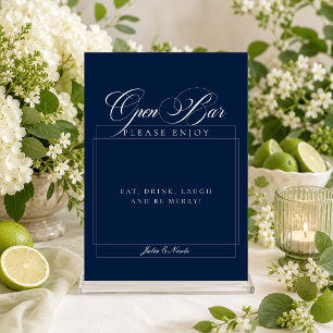 Classic Blue Ivory Calligraphy Wedding Bar Sign Invitation