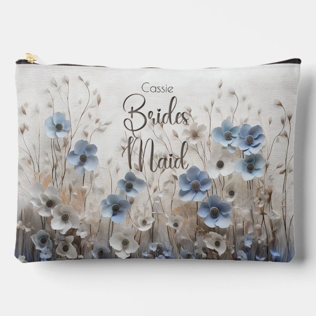 Classic Blue Ivory Romantic Flower Bridesmaid  Accessory Pouch (Front)
