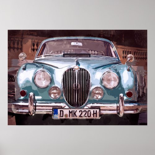 Classic Blue Jaguar Sedan Poster