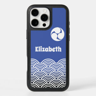 Classic Blue Japanese Wave Pattern Personalized iPhone 16 Pro Max Case