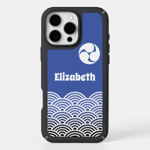Classic Blue Japanese Wave Pattern Personalized iPhone 16 Pro Max Case