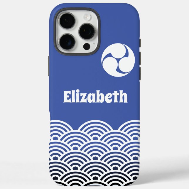 Classic Blue Japanese Wave Pattern with Your Name Case-Mate iPhone Case (Back)