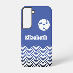 Classic Blue Japanese Wave Pattern with Your Name Samsung Galaxy S22 Case