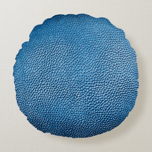 Classic blue leather background texture closeup.bl round pillow (Front)