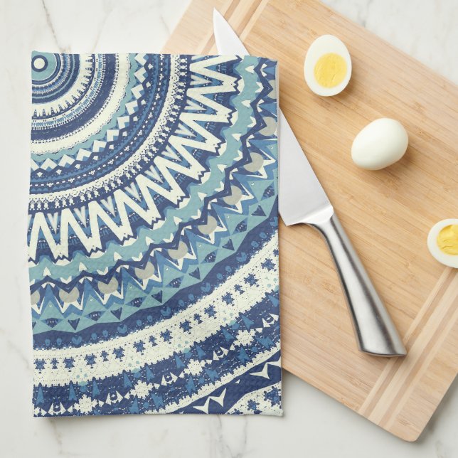 Classic Blue Mandala Kitchen Towel (Quarter Fold)