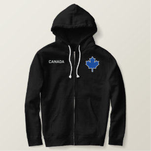 Classic Blue Maple Leaf on Black Embroidered Hoodie