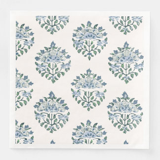 Classic Blue Medallion on Crisp White Paper Dinner Napkins