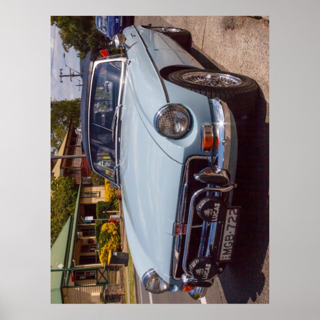 Classic blue MGB roadster sports car. Poster (Front)