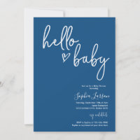 Classic Blue Minimalist Modern Boho Baby Shower  Invitation