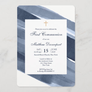 Classic Blue modern 1st Communion invitation