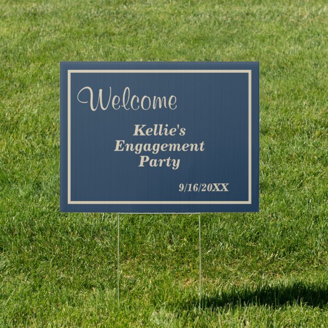 Classic Blue Modern Minimalist Engagement Party Sign (Insitu)