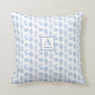 Classic Blue Monogram Ginger Jar Baby Boy Nursery Throw Pillow