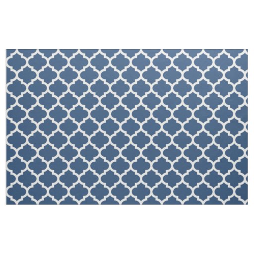 Classic Blue Moroccan Quatrefoil Trellis Fabric