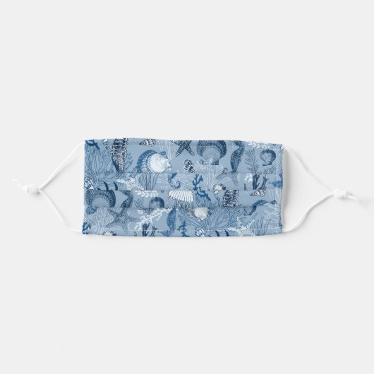 Classic Blue Ocean Underwater Sea Horses Adult Cloth Face Mask (Front, Folded)
