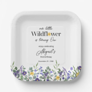 Classic Blue Our Little Wildflower 1st Birthday Paper Plates
