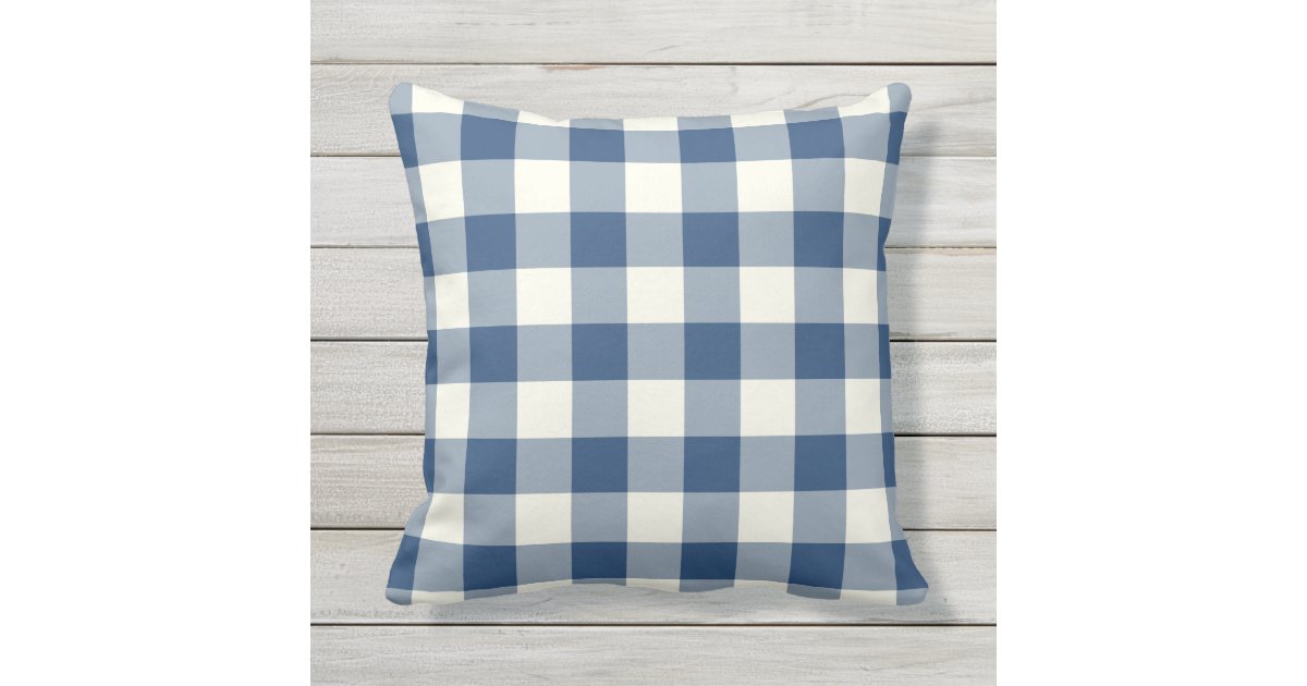 Classic Blue Outdoor Pillows Gingham Pattern