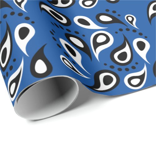 Classic Blue Paisley Bandana Pattern Retro Modern Wrapping Paper