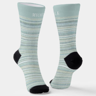 Classic Blue Pastel Lines Striped Custom Name Socks