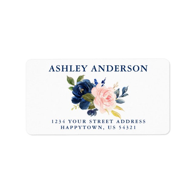 Classic Blue Pink Floral Wedding Return Address Label (Front)