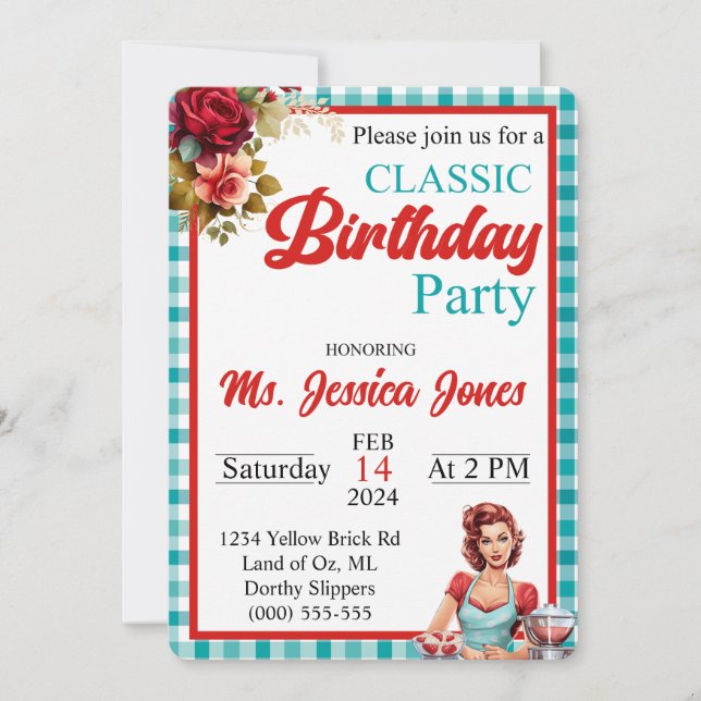 Classic Blue Pinup Birthday Party Invitation (Front)