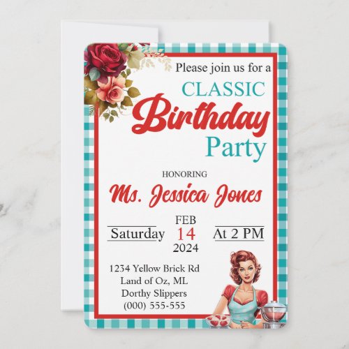 Classic Blue Pinup Birthday Party Invitation