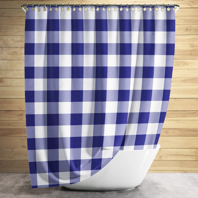 Classic Blue Plaid Gingham Checks Shower Curtain (Classic Blue Plaid Gingham Checks Shower Curtain)
