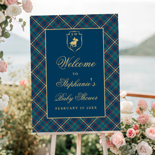 Classic Blue Plaid Polo Equestrian Baby Shower Foam Board