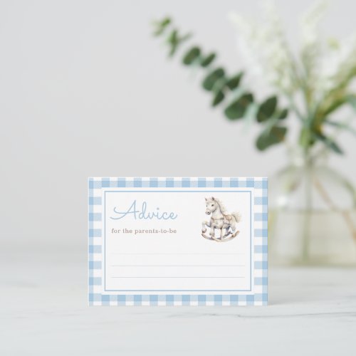 Classic Blue Plaid Rocking Horse Baby Shower  Advice Card