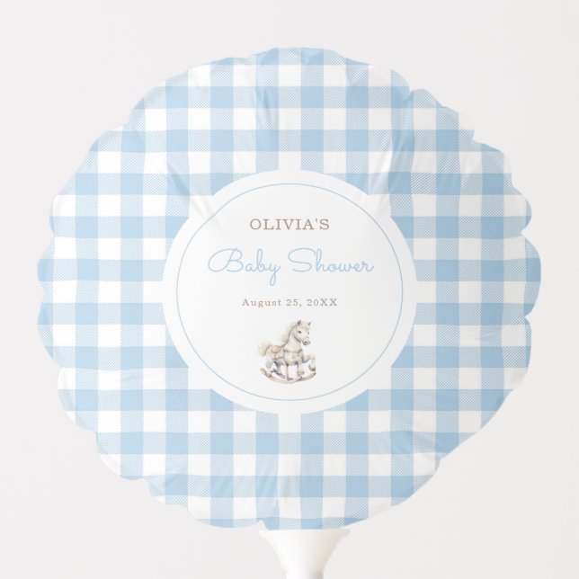 Classic Blue Plaid Rocking Horse Baby Shower Balloon (Front)
