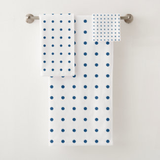 Classic Blue Polka Dot Pattern on White Bath Towel Set