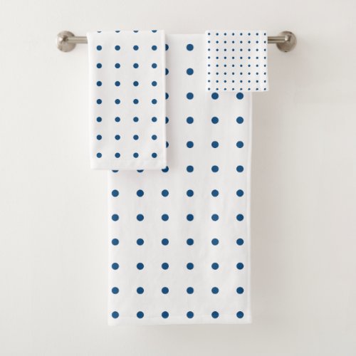 Classic Blue Polka Dot Pattern on White Bath Towel Set