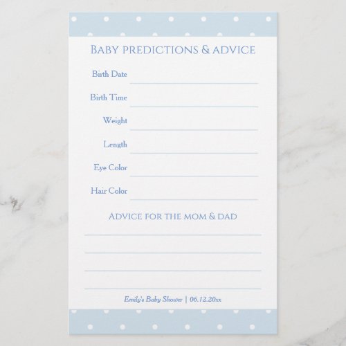 Classic Blue Polka Dots Baby Shower Guessing Game