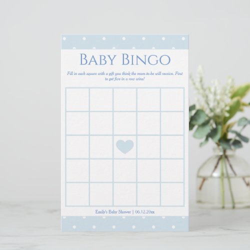 Classic Blue Polka Dots Boy Baby Shower Bingo Game