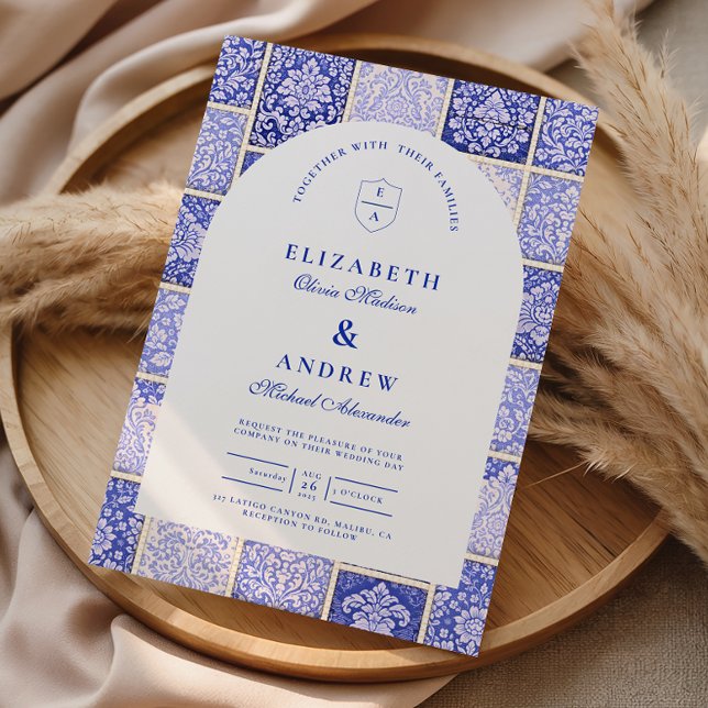 Classic Blue Porcelain Patchwork Wedding Invitation (Creator Uploaded)