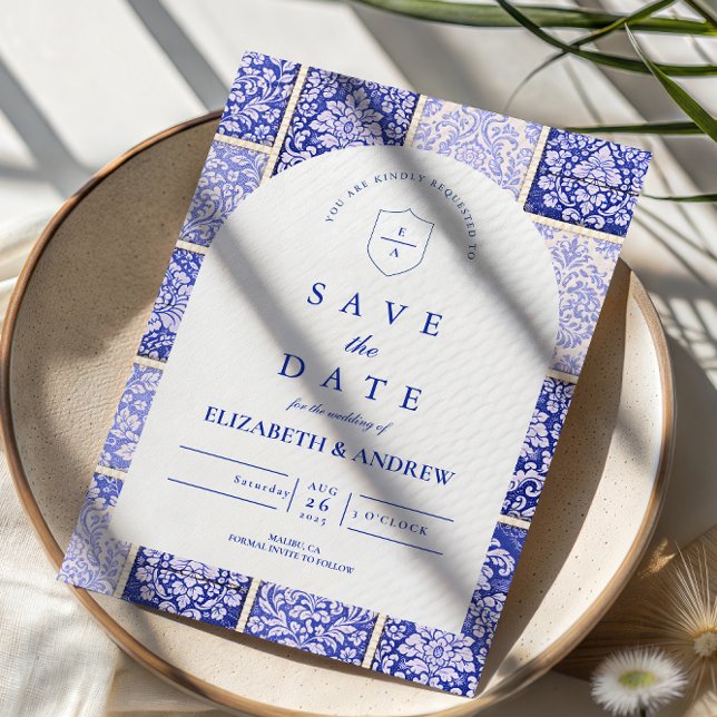Classic Blue Porcelain Patchwork Wedding Save The Date (Creator Uploaded)
