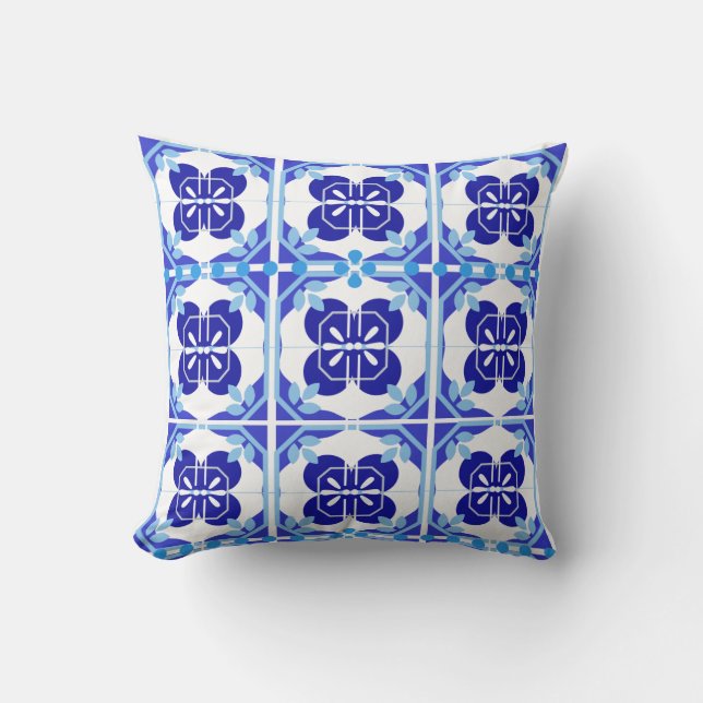Classic Blue Portuguese Tile Throw Pillow (Front)