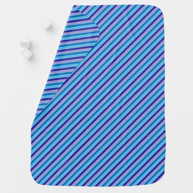 Classic Blue Purple Pajama Stripes Pattern Baby Blanket (In Situ)