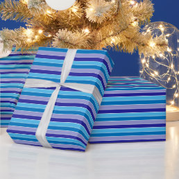 Classic Blue Purple Pajama Stripes Pattern Wrapping Paper