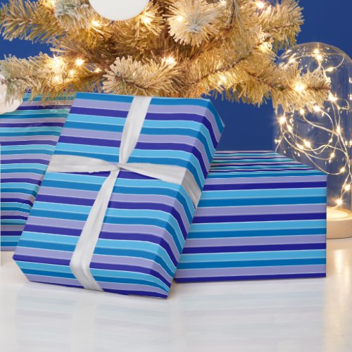 Classic Blue Purple Pajama Stripes Pattern Wrapping Paper