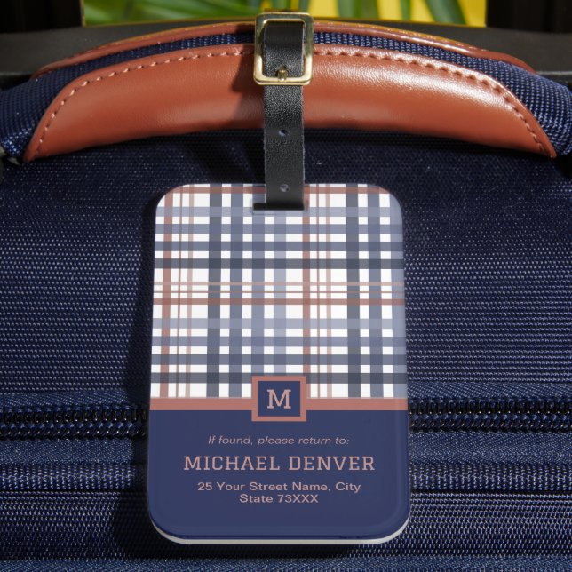 Classic Blue Red Plaid Checkered Pattern Luggage Tag (Front Insitu 2)