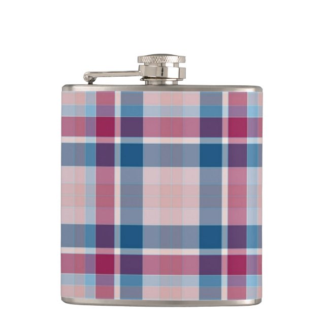 Classic Blue Red Plaid Pattern Flask (Front)
