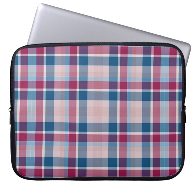 Classic Blue Red Plaid Pattern Laptop Sleeve (Front)