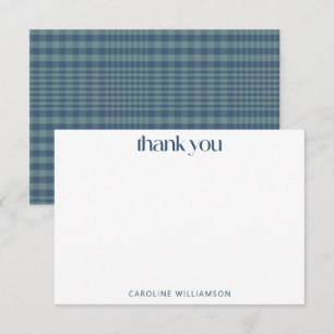 Classic Blue Retro Glen Plaid Custom Baby Shower Thank You Card