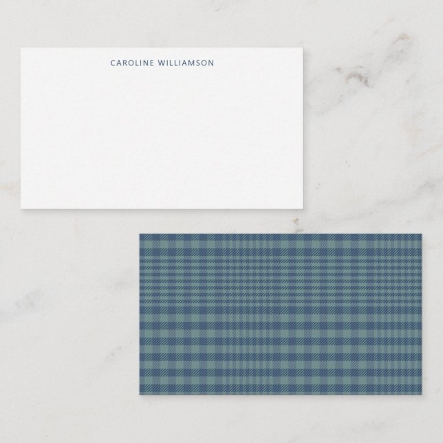 Classic Blue Retro Glen Plaid Custom Name  Note Card (Front/Back)